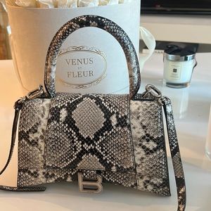 Balenciaga Hourglass Medium Calf Snakeskin Top Handle Bag